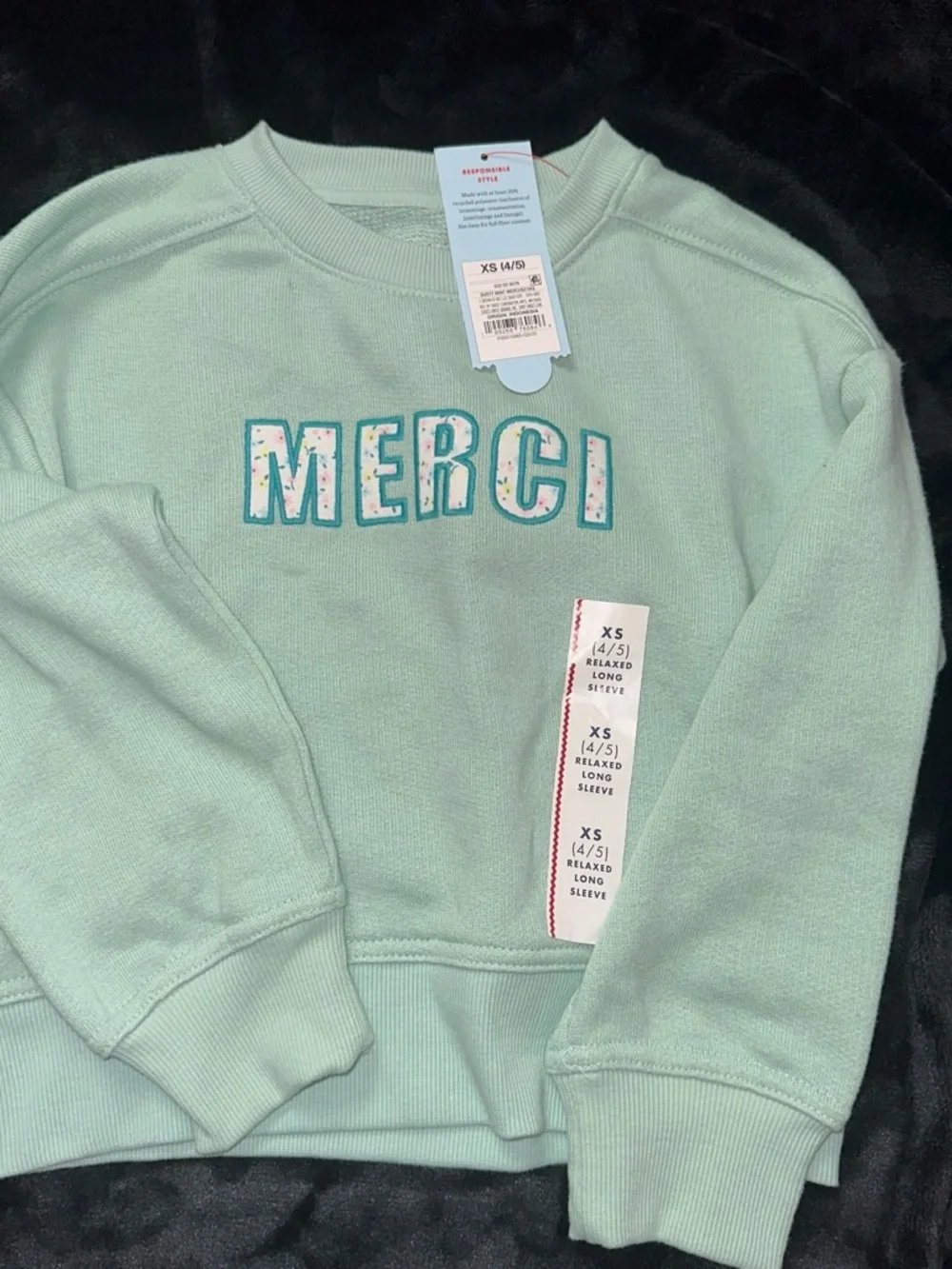 Cat & Jack 'MERCI' Sweatshirt in Mint Green